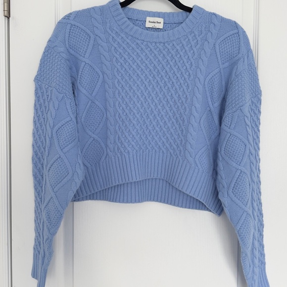 Sunday Best Sweaters - Aritzia Cropped Peggy Cable Knit Sweater, Blue